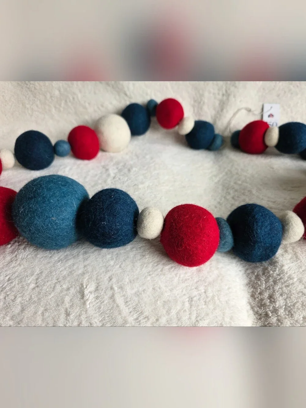 New large Red White Blue Jumbo Felt wool Garland, 72